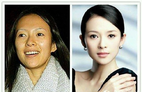 章子怡,稀疏的眉毛和偏黄的肤色 卸妆后的素颜,五官好皮肤好的还是