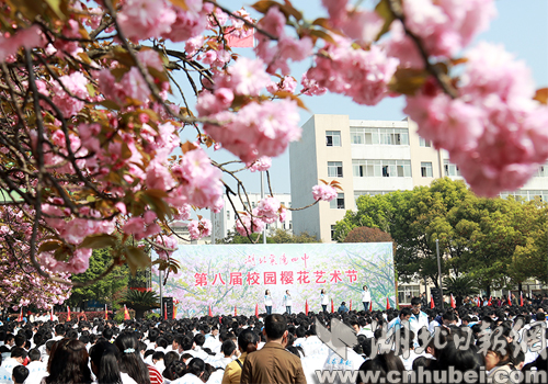 湖北襄阳四中第八届校园樱花艺术节开幕(图)